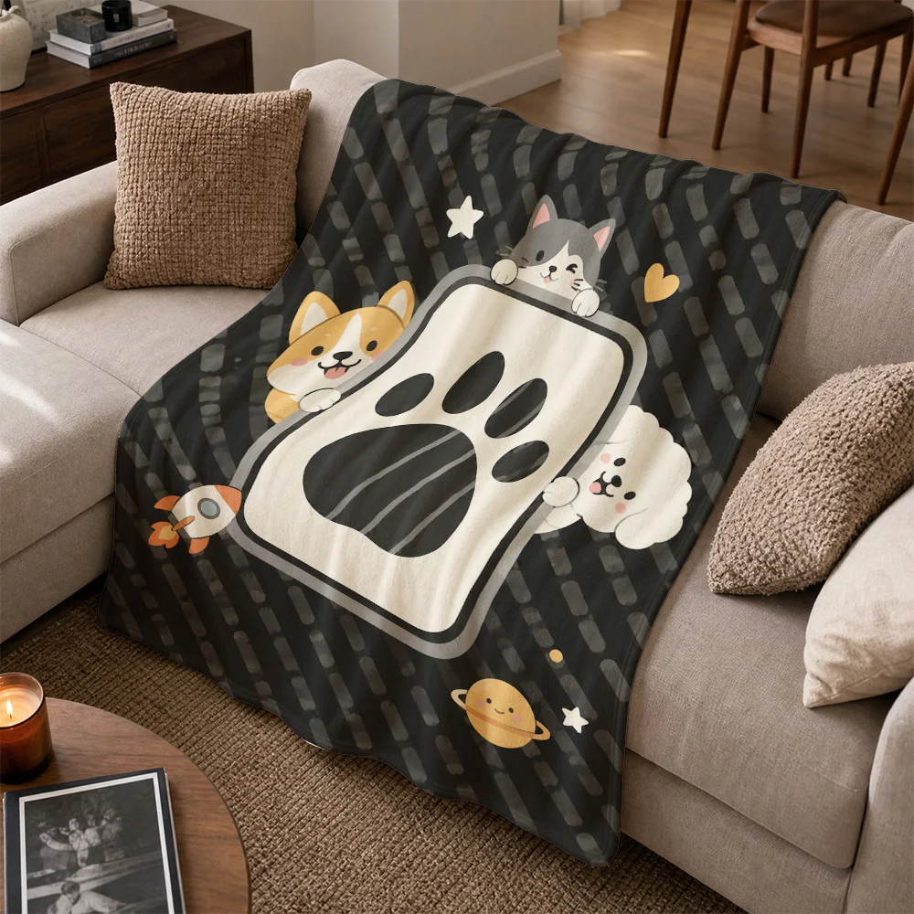 Fluffy Microfiber Pet Paw Print Throw Blanket Cozy Animal Couch Sofa Cover for Living Room Decor Gift Baby Boy Girl Nursery Them