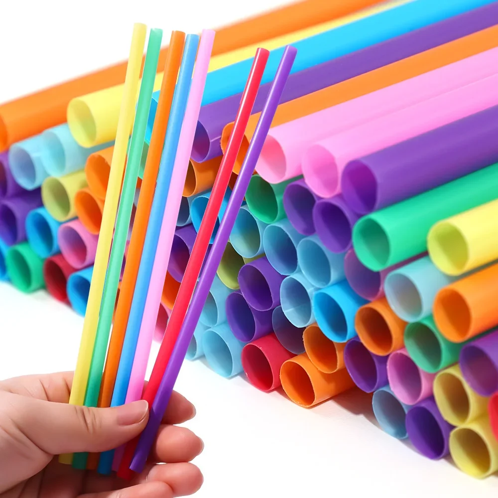100Pcs Wide Large Disposable Straws Colorful Plastic Drinking Straws Wedding Party Birthday Milktea Juice Straw Bar Accessories