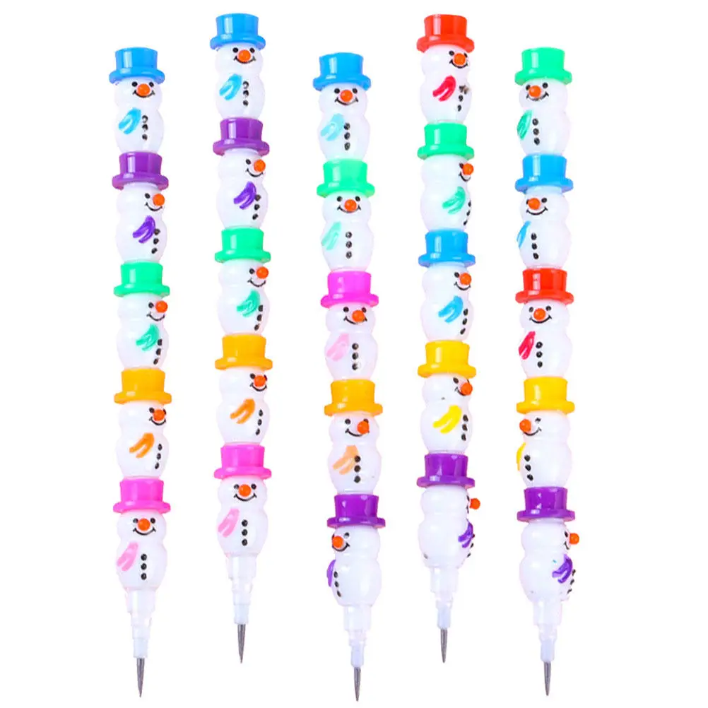 5Pcs Stackable Pencils Snowman Shape Plastic Creative Writing Stationery Bright Colors Portable Non Sharpening Pencils for Teens