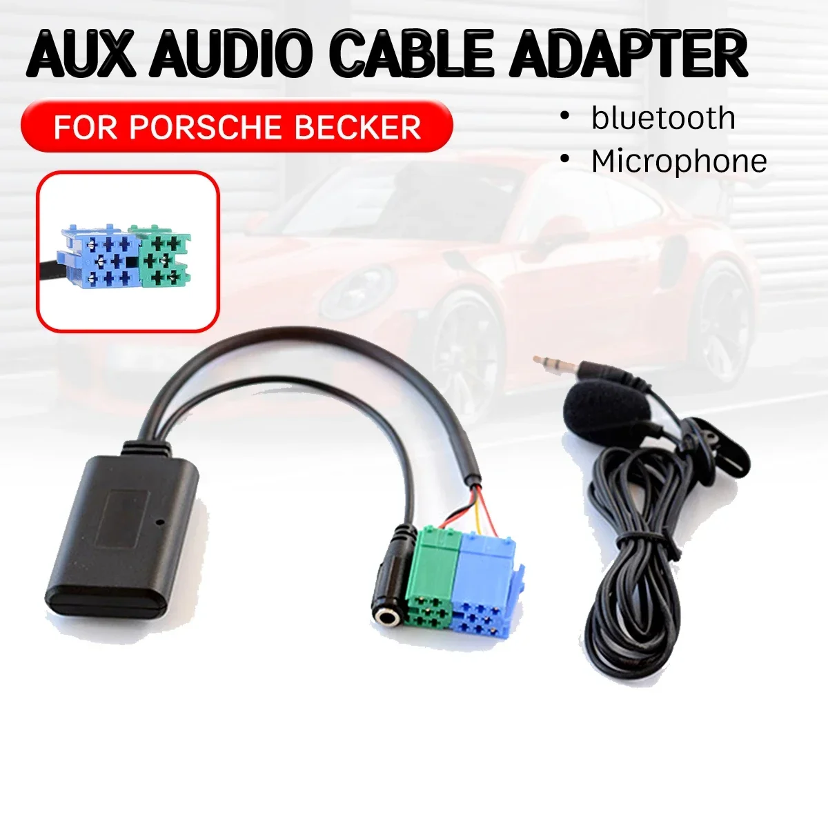 bluetooth Aux Receiver Cable Adapter with Microphone for Porsche Becker Mexico Traffic Pro DTM for Wireless Audio Aux Interface