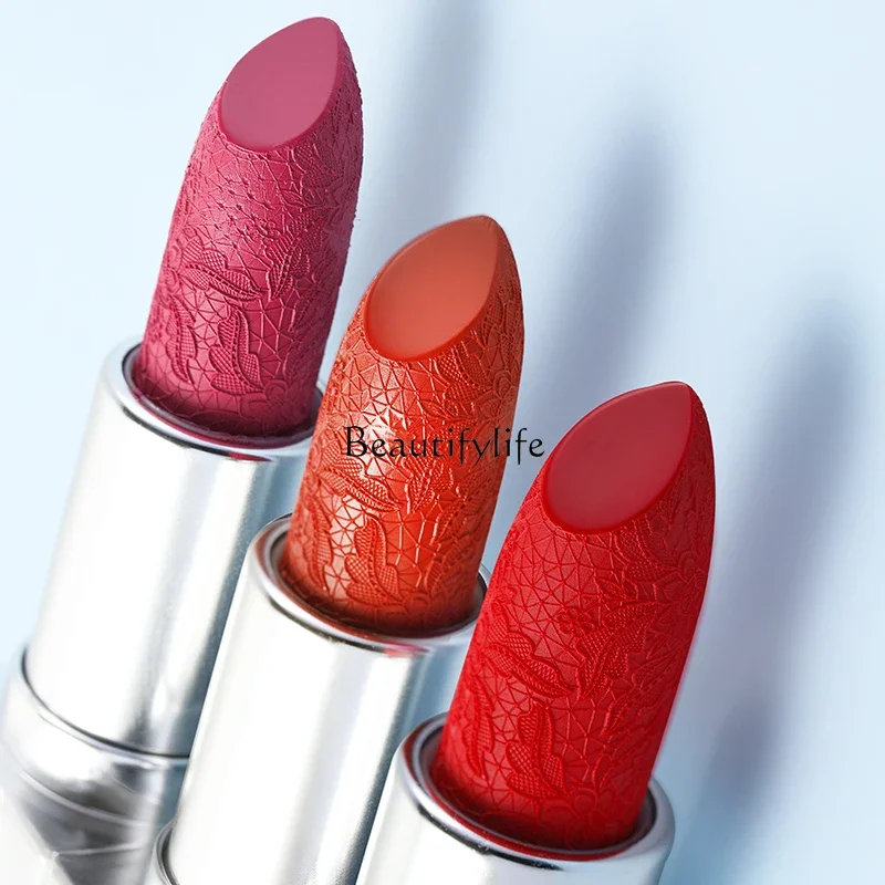 

Embossed Carved Semi Matte Lipstick Female Moisturizing Not Easy to Fade Stick Cup Chinese Style