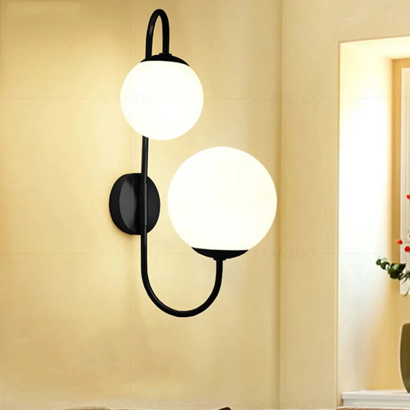 Modern Gold Wall Lamp Foyer Bedroom Bedside Corridor Loft Wall Sconce Bean Glass Ball Wall Light LED Round Ball Wall Lamp