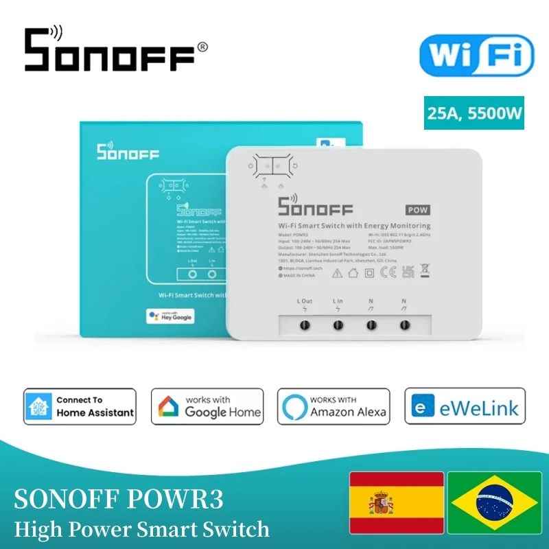 SONOFF POWR3 مفتاح ذكي عالي الطاقة قياس استهلاك الطاقة EWelink-التحكم الصوتي عن بعد عبر Alexa Google SmartThings Alice