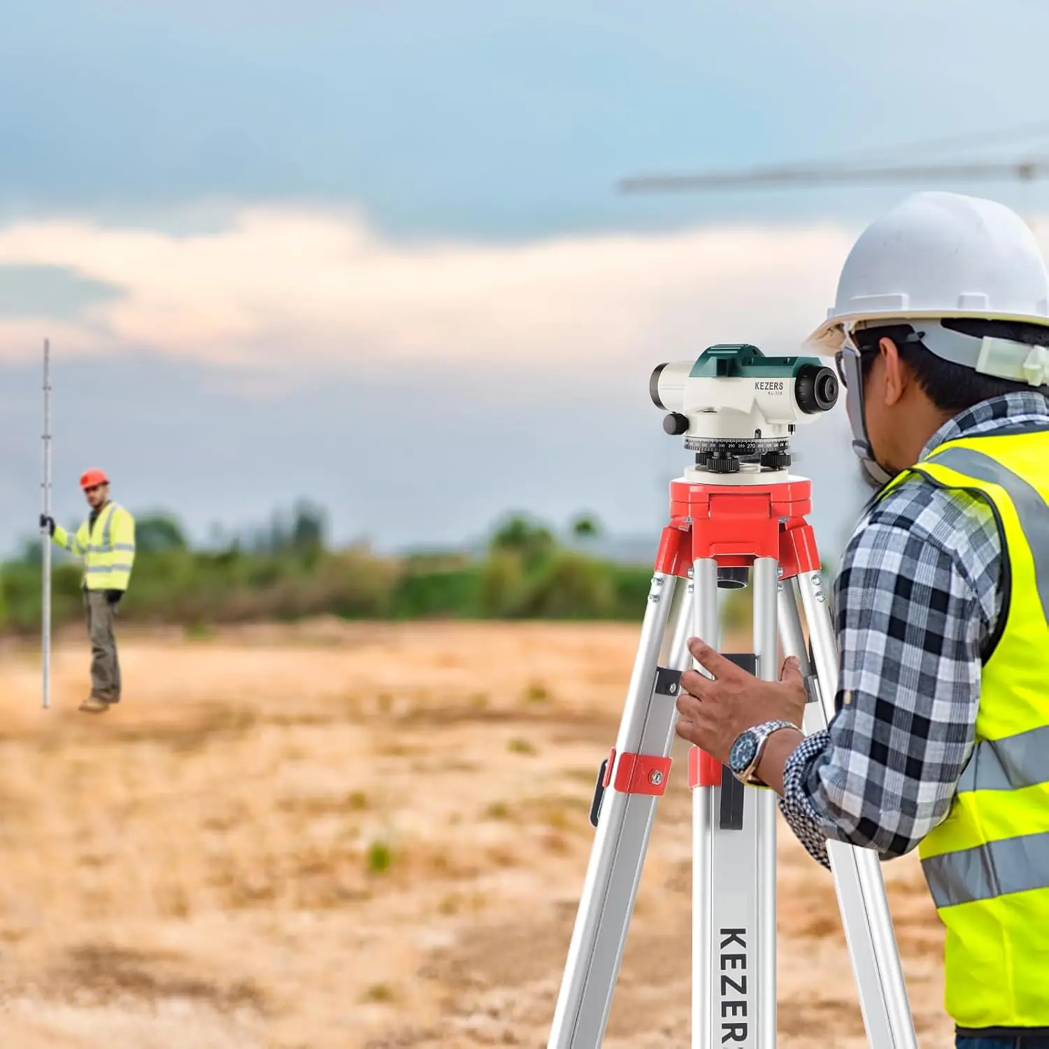 32X Automatic Optical Level Kit with Tripod, Self-Leveling Magnetic Dampened Compensator and Transport Lock, Aluminum Survey Tri
