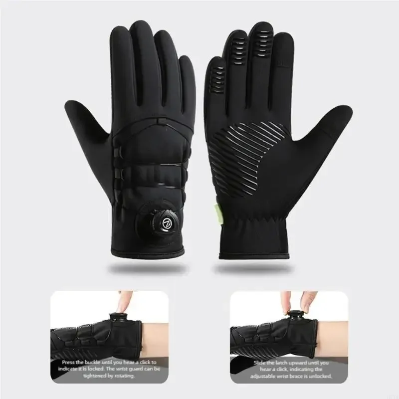 Ski Gloves Triple Layer Thermal Design Windproof Construction Touching Screen Capability Reinforced Abrasion X37F