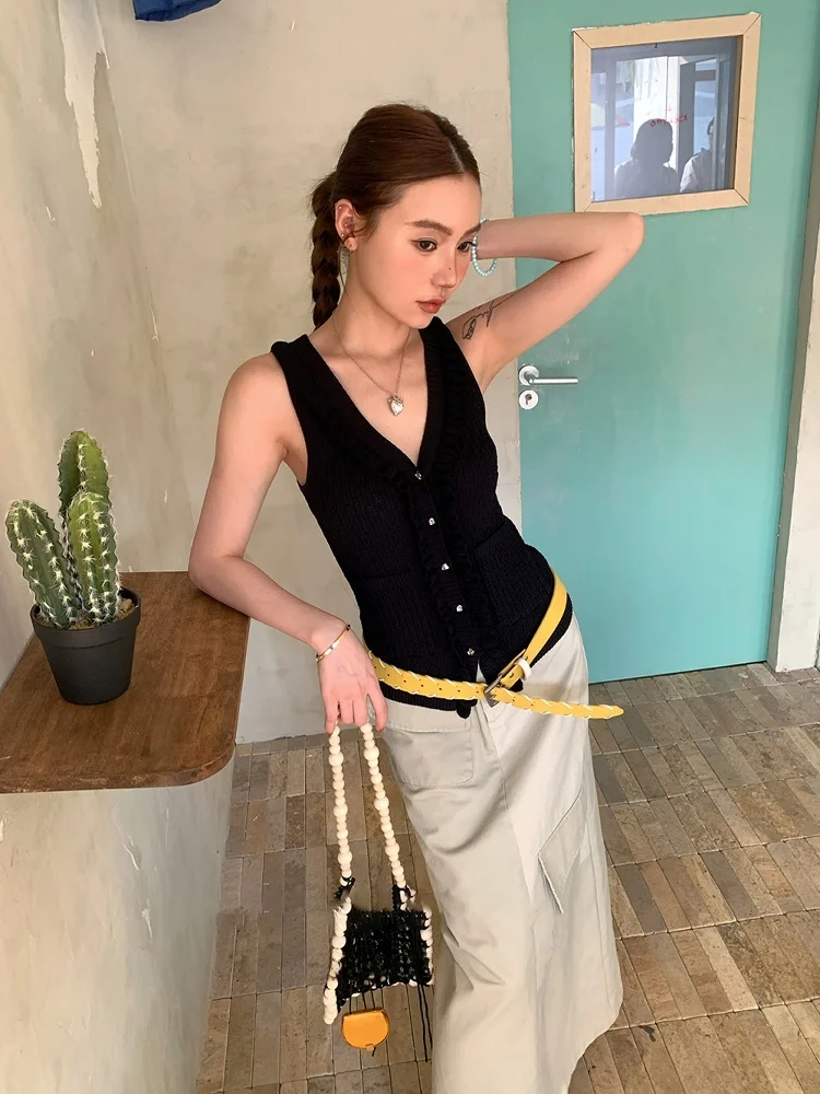 

Spicy Girl Workwear Skirt Women's Spring Summer New Sle Quotidian Design Sense Multi ket Slimming Split Long Skirt