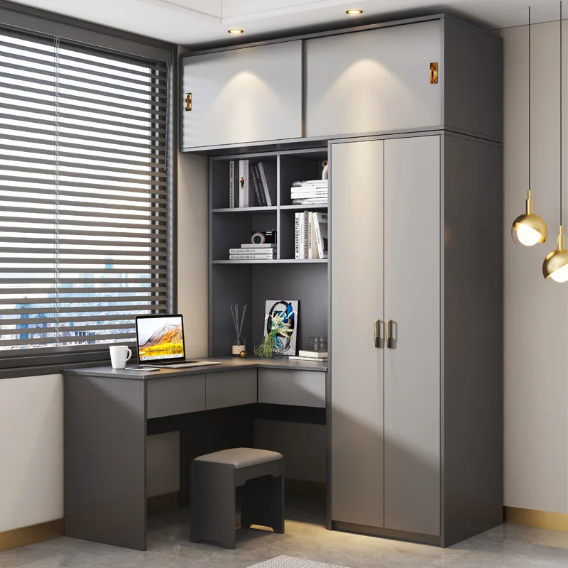 

Угловой шкаф-стол для спальни, современный, для небольшой квартиры, комбинированный с большим шкафом для хранения вещей.