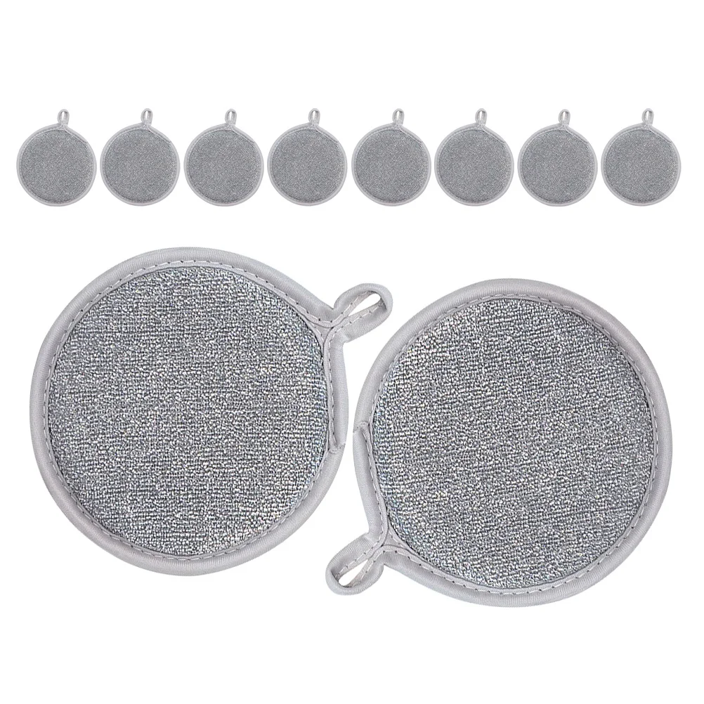 

10Pcs Dishwashing Sponge Round Double-Sided Non Scratch Silver Thread Scrubber Pads Reusable Kitchen Cleaning for Pots Pans