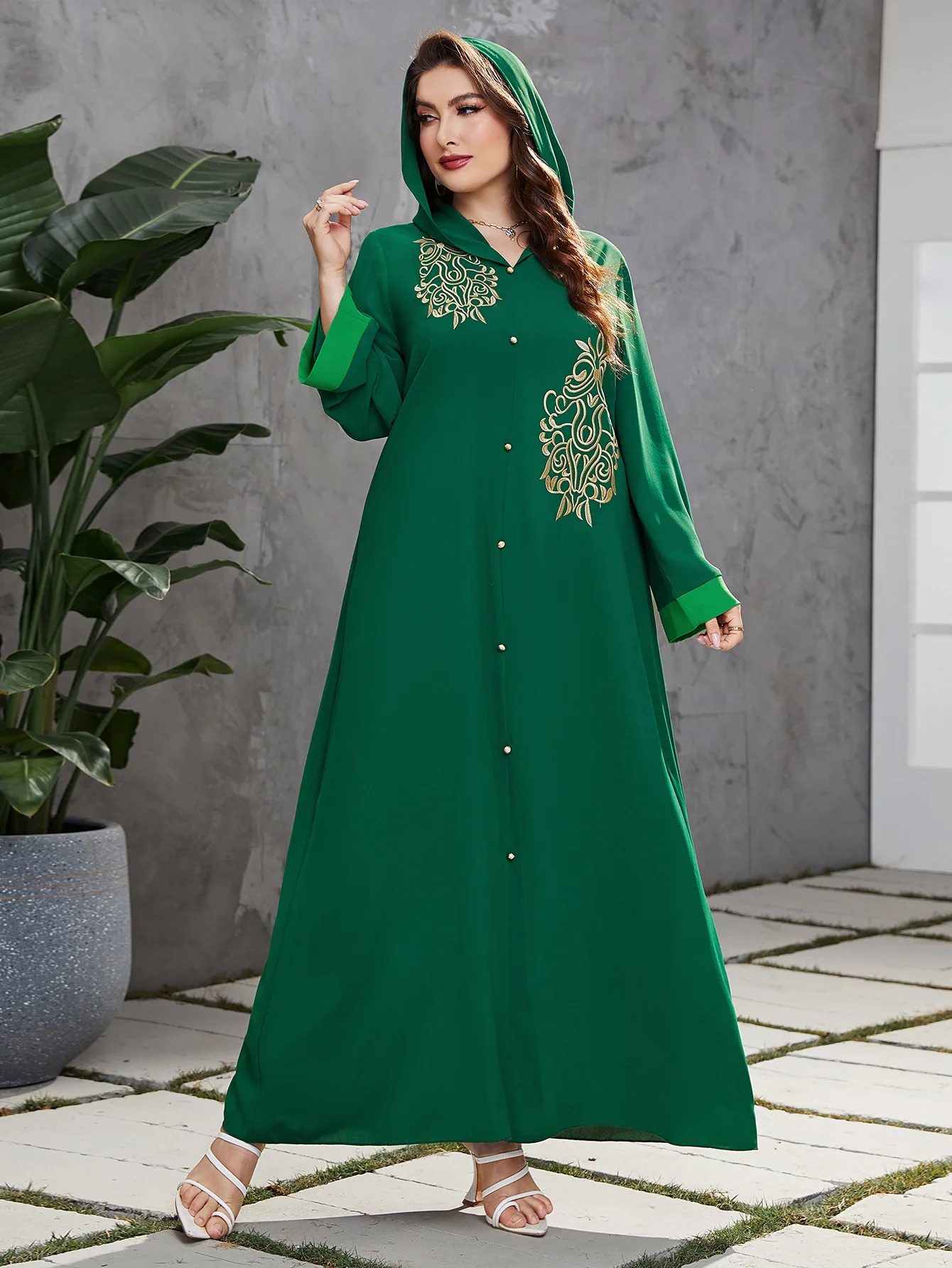 

Ramadan Islamic Large Dress for Women, Green Hooded Robe, Middle East, Saudi Arabia, Luxury Muslim Fashion, Autumn, New