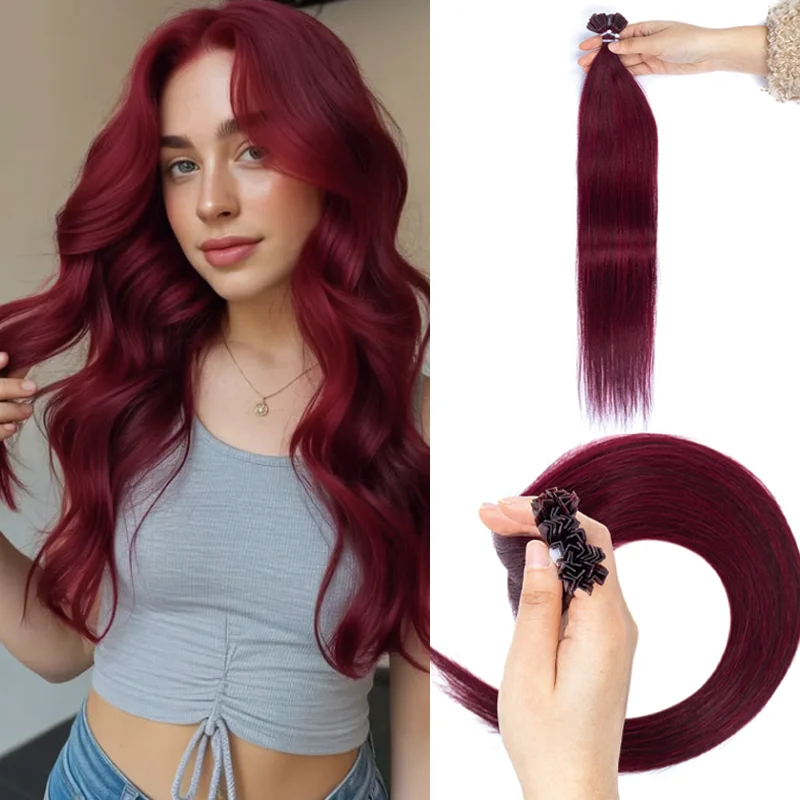 Keratin Hot Fusion Hair K Tip Natural 100% Human Hair Fusion Extensions Set Prebonded Capsule 18inch 30G/pack 50pcs Natural Straight Hair For Daily Wear