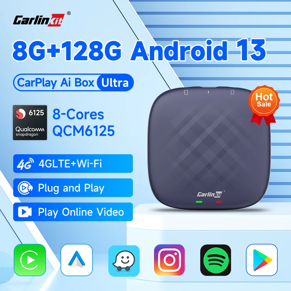 CarlinKit 8G+128G Android 13 CarPlay TV AI Box Ultra QCM6125 8-Cores Wireless CarPlay& Android Auto GPS For YouTube Netflix IPTV 