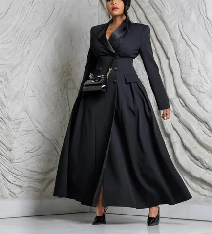Long Black Women Suit Skirt 1 Piece Blazer Prom Dress Formal Office Lady Jacket Customized Double Breasted Wedding Tuxedo Outfit