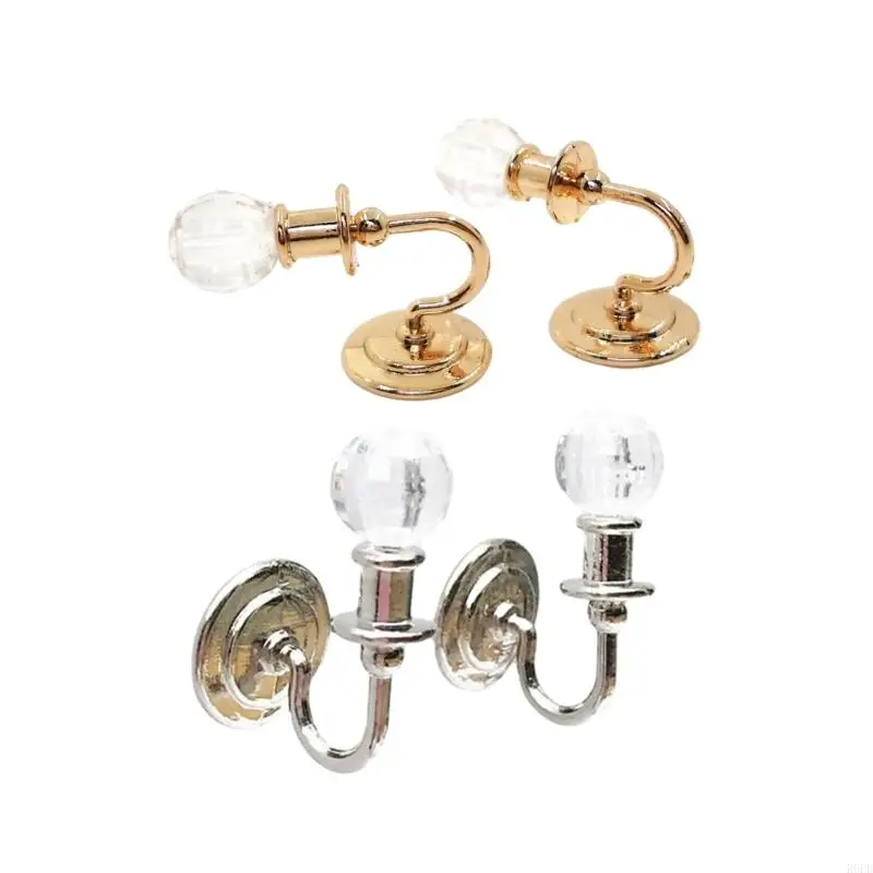 

R6FD 1 12 Scale Dollhouses Crystal Wall Lamp Set Sturdy Metal and Acrylic Designs for Living Room or Bedroom Decoration