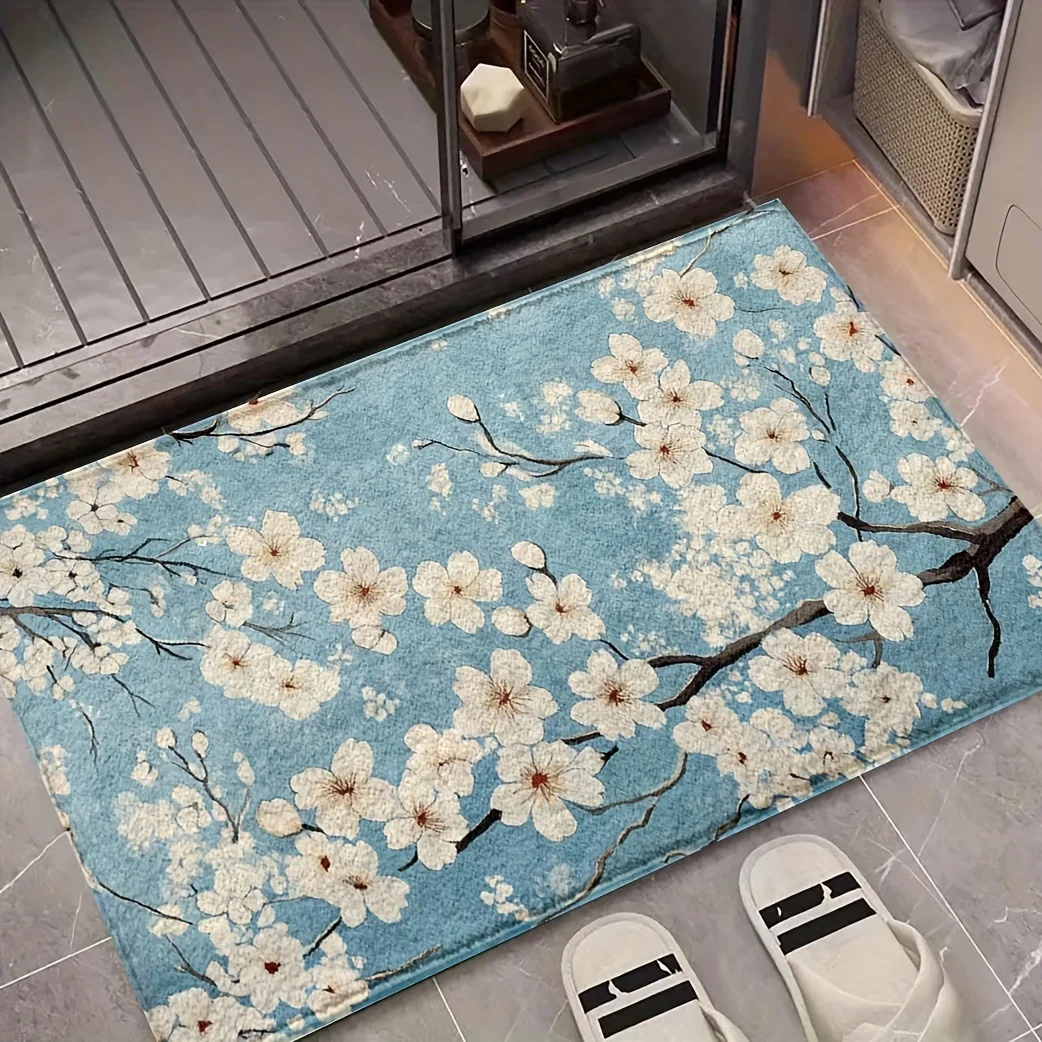 VIKAMA Schöner Gartenteppich, Blüten-Fußmatte, weicher Küchenteppich, Willkommensmatte, Teppich für Schlafzimmer, Teppich für Wohnzimmer, Badezimmermatte