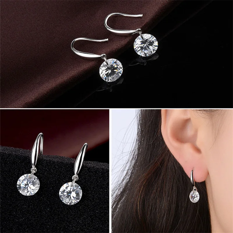 CC Round Diamant Drop Earring For Women Silver Color Fashion Jewelry Stud Dangle Earring Wedding Accessories CCE008