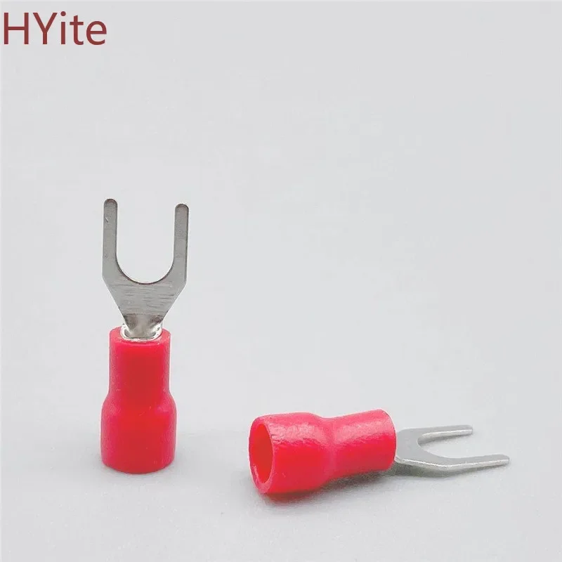 SV1.25-4 Red Furcate Fork Spade 22~16AWG Wire Crimp pressed terminals Cable Wire Connector 100PCS/Pack SV1-4 SV