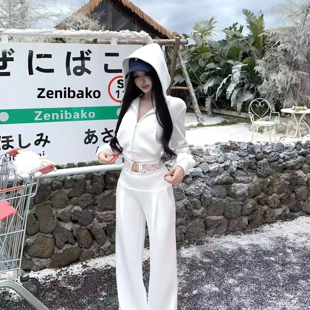 Herfst Winter Kant Patchwork Gebreid Casual Vest Hoodie Losse Joggingbroek Set Dames Midweight Lange Sve Rits Faion