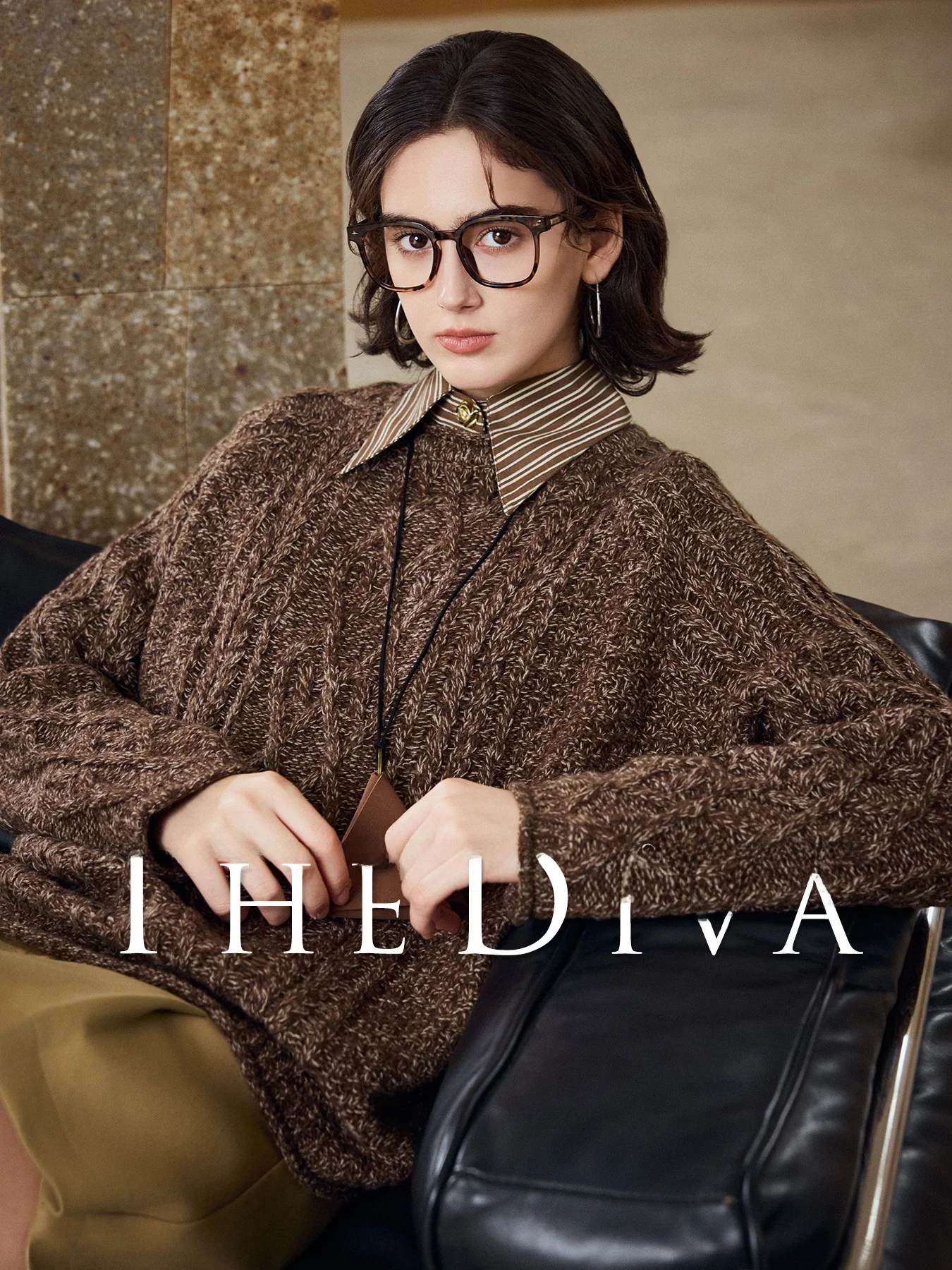 

Классический ретро-свитер из шерстяной смеси с витой вязкой, круглым вырезом, коричневый, мягкий, прямого кроя, для повседневной носки, с длинными рукавами