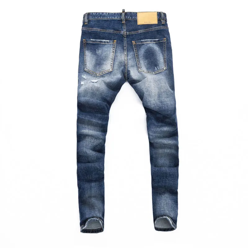 High Street Fashion Men's Jeans Retro Stretch Tight Ripple Piercing Jeans Men's Painted Designer Hip Hop Brand Blue Pants Hombre