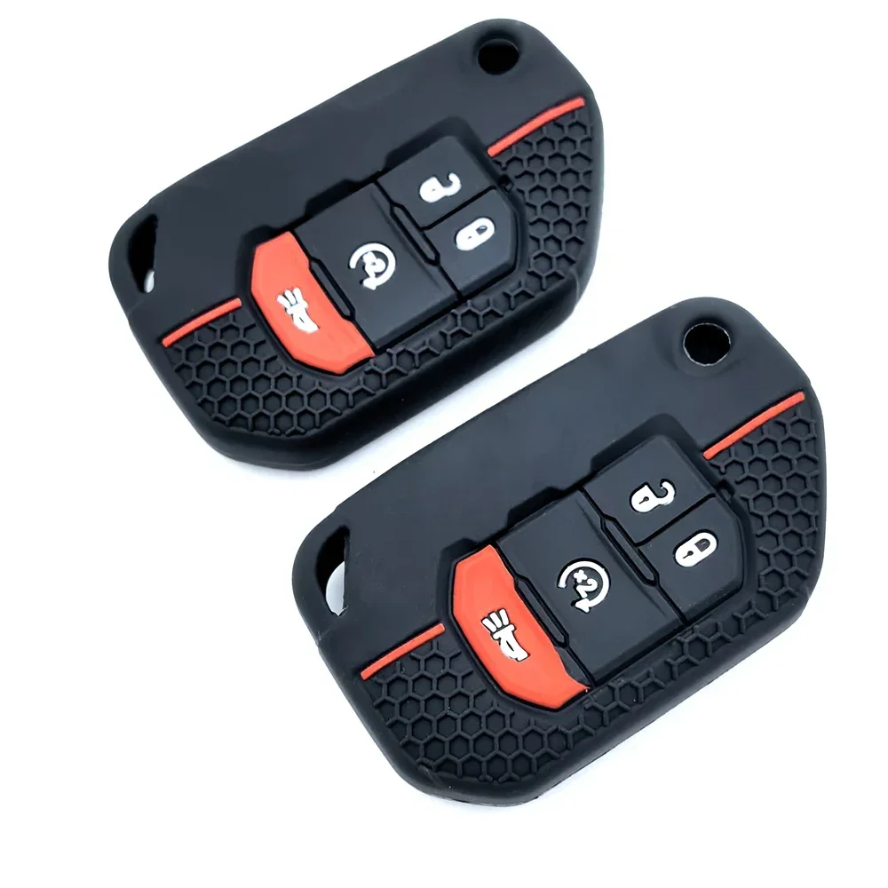 

For Jeep Key Fob Cover with Keychain Soft Key Case Protection Fit for 2018-2022 Jeep Gladiator Wrangler Sahara Rubicon