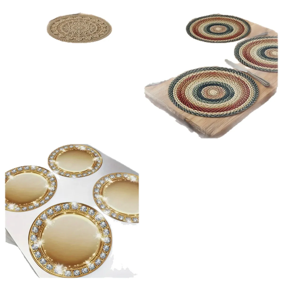 Bohemian Style Non-Slip Round Linen Placemat 2D Printed Kitchen Dining Table Mat for Parties Christmas Amiodarone Hydrochloride view 5