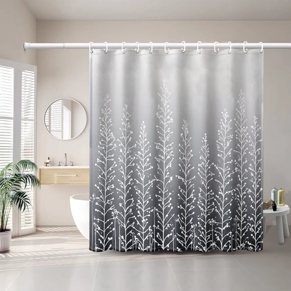 1pc Modern Botanical Plant Line Drawing Shower Curtain - Minimalist Botany Art Bathroom Decor with Hooks, Bathtub Curtain Suitab