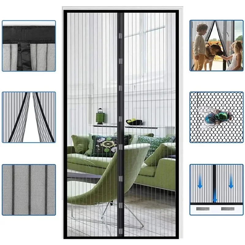 Magnetic Mosquito Net, Summer Insect Fly Control, Door Curtain Net, Automatic Closing Door Screen, Multiple Sizes