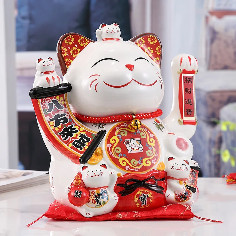 Ceramic Lucky Cat Customized Waving Paw Cute Smiling Face Ornament Home Store Opening Gift