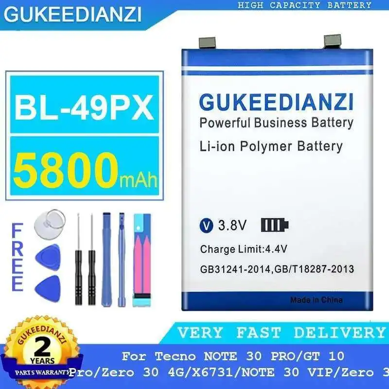 

Long-Lasting BL-49PX For Tecno Note 30 Pro GT 10 Zero 4G X6731 Vip Mobile Phone Battery 5800Mah
