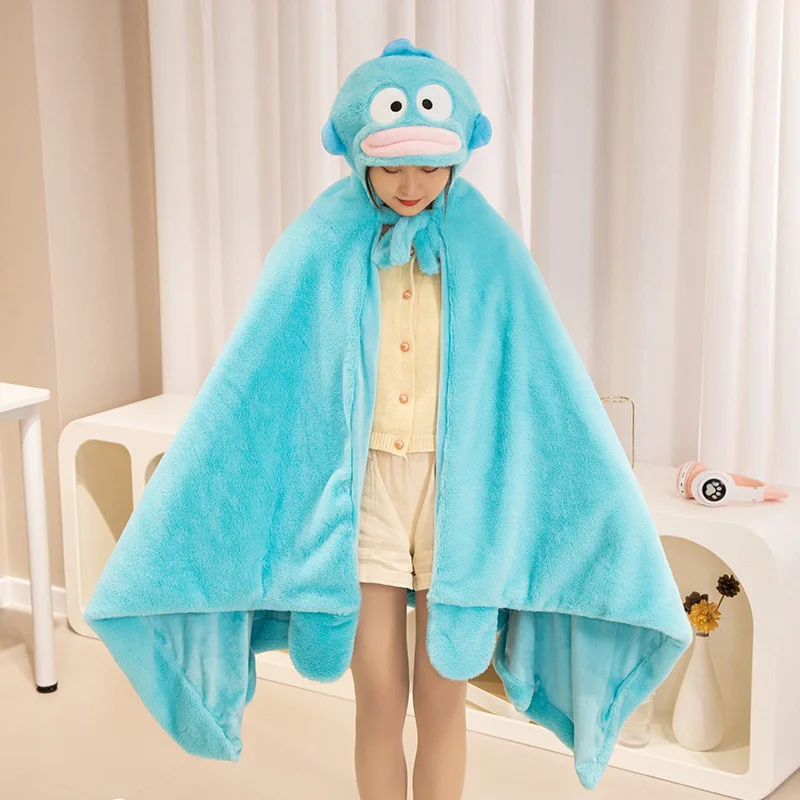 

Sanrio Kawaii Anime Hangyodon Ins Thickened Hooded Cape Blanket Cute Cartoon Nap Warm Cotton Hat Scarf Gloves Cover Gifts Toys