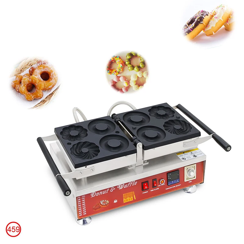 NP-459 Donut Maker with Stainless Steel Non-Stick Heating Plates, 220V/110V Commercial Waffle Maker and Electric Cookie Maker