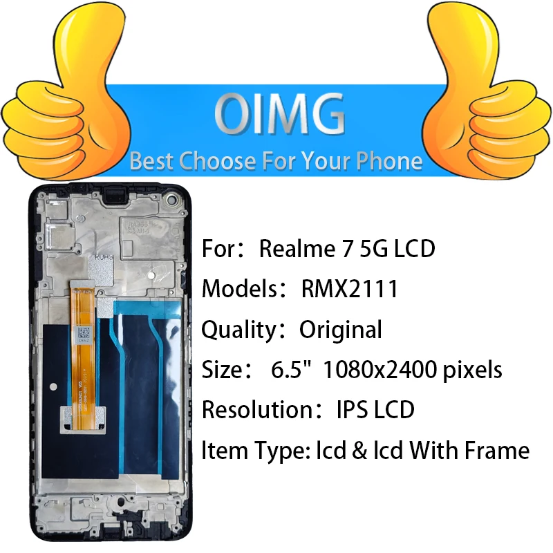 For OPPO Realme 7 5G LCD Display With Frame Touch Screen Panel Digitizer Replacement Parts RMX2111