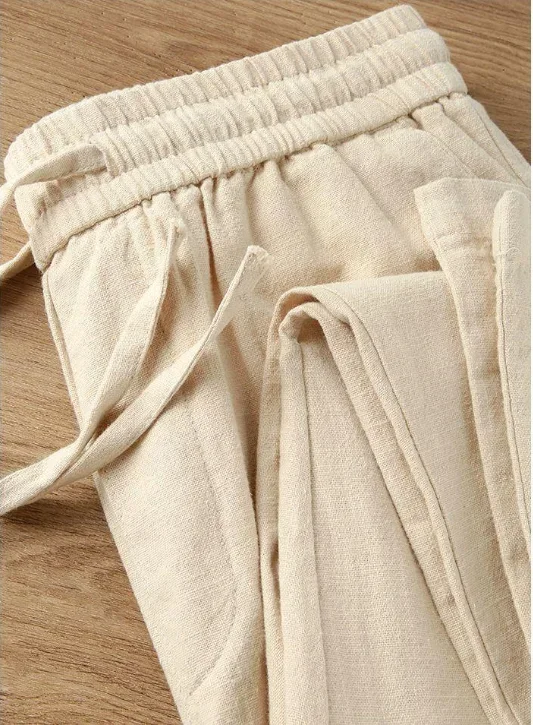 

Natural Linen Blend! Breathable Ramie Commuter Pants - Straight-Cut Cotton-Linen Casual Trousers with Elastic Pockets