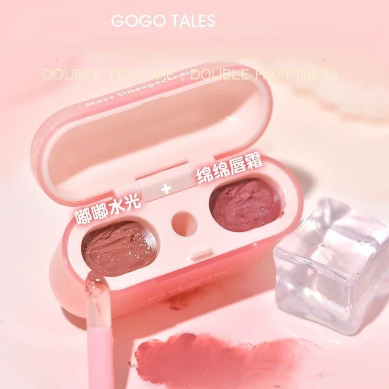 GOGO TALES Doppelter Lipgloss, verspiegelte Farbe, koreanischer Lippenstift, matt, nicht klebend, Lippenschlamm, langanhaltendes veganes Make-up