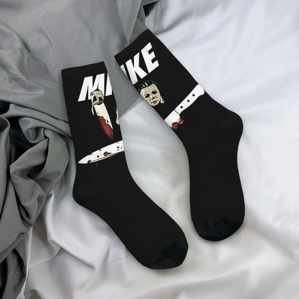 Men's Michael Myers Halloween Horror Movie Warrior Socks Warm Casual Socks Novelty Accessories Middle TubeStockings Best Gift