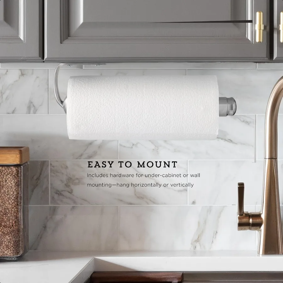 Perfect Tear Wall Mount Paper Towel Holder Patented Design for OneHanded Use Rounded Finial 14Inch Brushed Sier Metal Finish