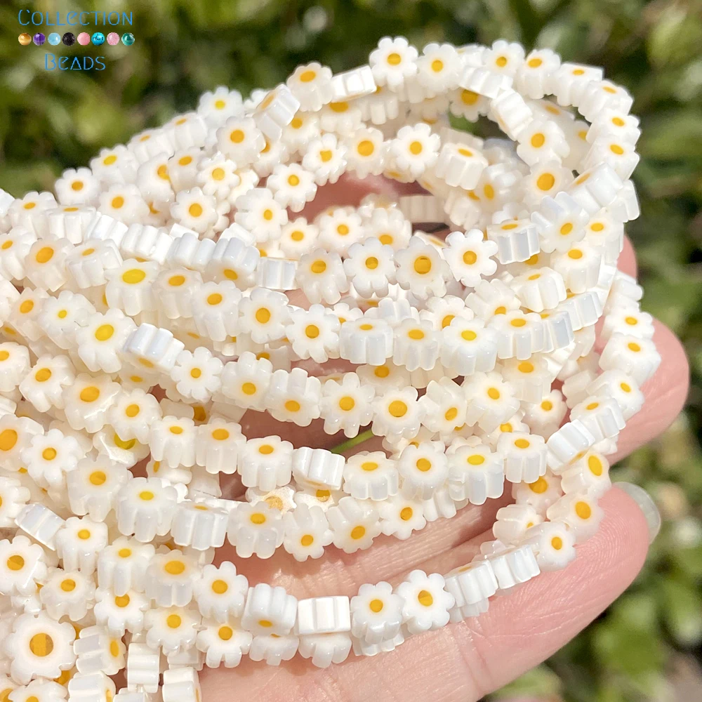 4-8mm Flower Lampwork Glass Flat Beads Round Spacer Loose Beads For Jewelry Making DIY Bracelet Crafts Findings Accessories