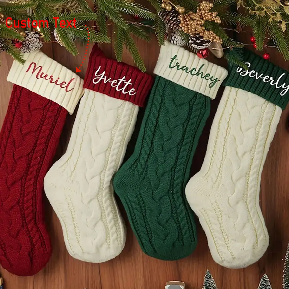 Una media navideña personalizada vintage con nombre bordado, bolsa de regalo de medias navideñas, regalo de Navidad familiar