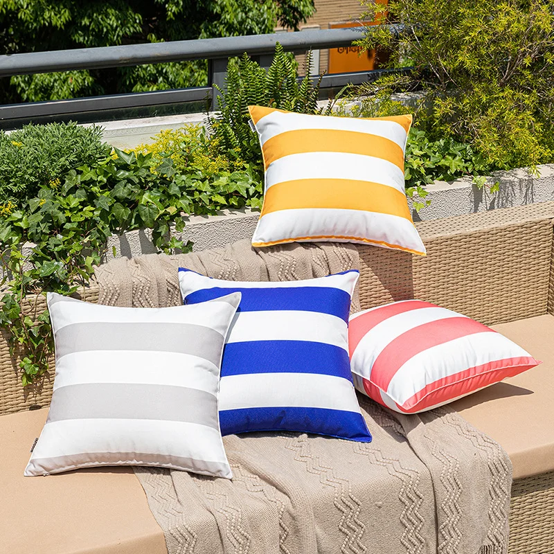 Paquete de 2 fundas de cojín impermeables para exteriores, funda de almohada con estampado de rayas Oxford, para jardín, tienda de campaña, piscina, fundas de almohada antiincrustantes