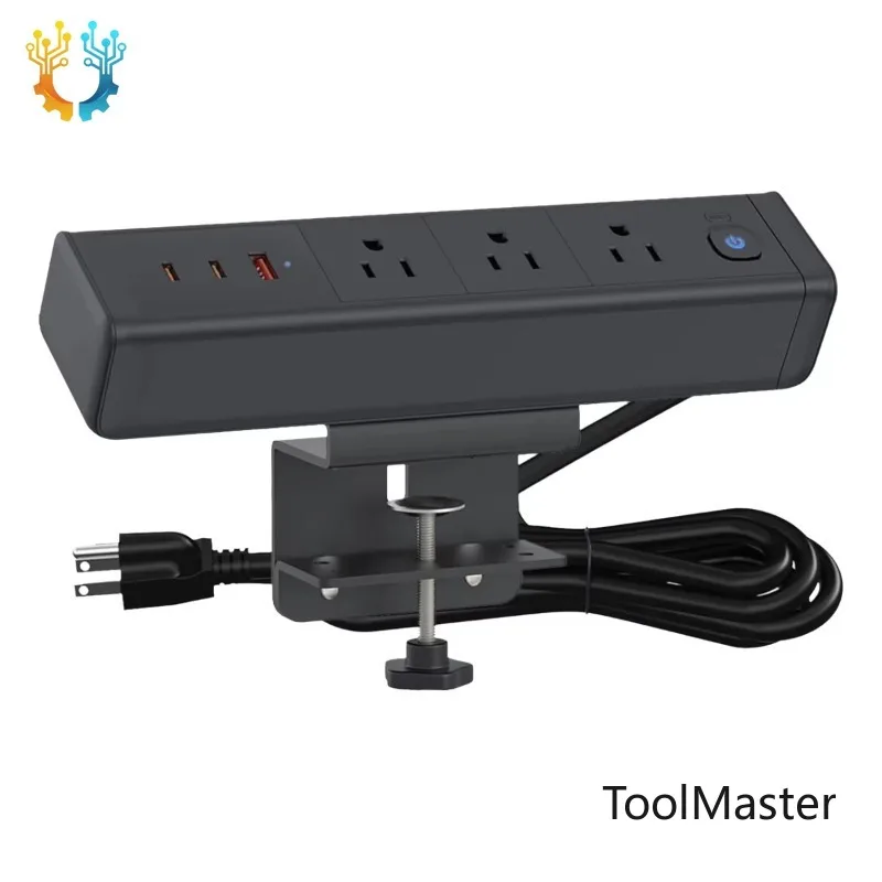 

【2026】3 AC Outlets Desk Clamp Power Strip Desk Mount USB Charging Power Station Surge Protector Clamp Power Socket