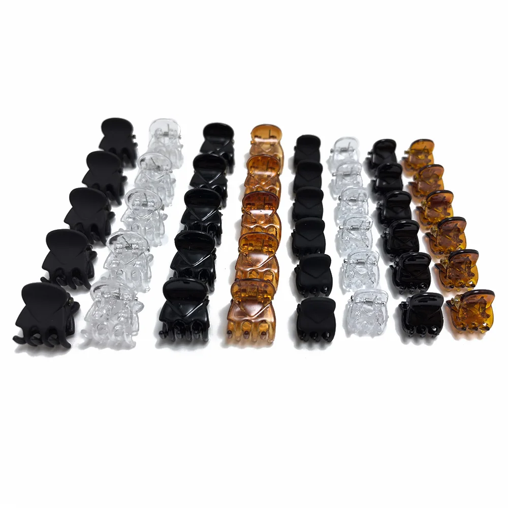 50Pcs/lot 1-1.5cm Small Mini Hair Claw Clips Black Brown Clear Transparent Plastic Clips Hairpin Kids Hair Styling Clamp Women