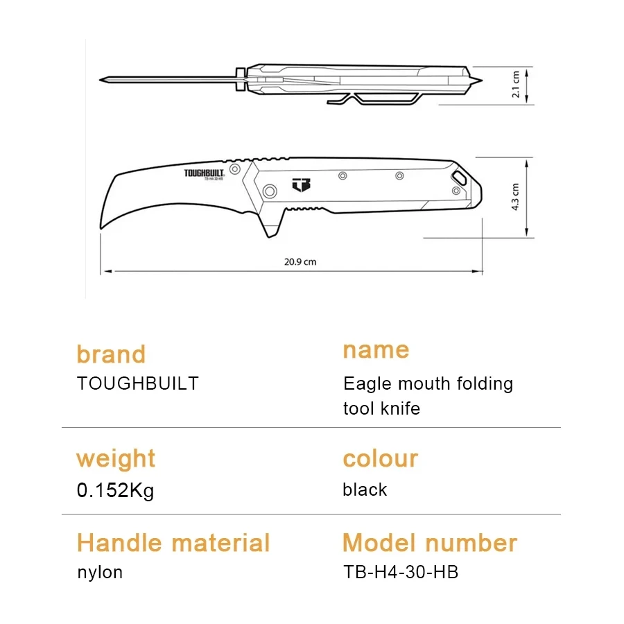 TOUGHBUILT TB-H4-30-HB Hawkbill Folding Knifes Hawkbill Couteaux Pliants Eagle Beak Folding Tool Knife Pocket Knife Hand Tools