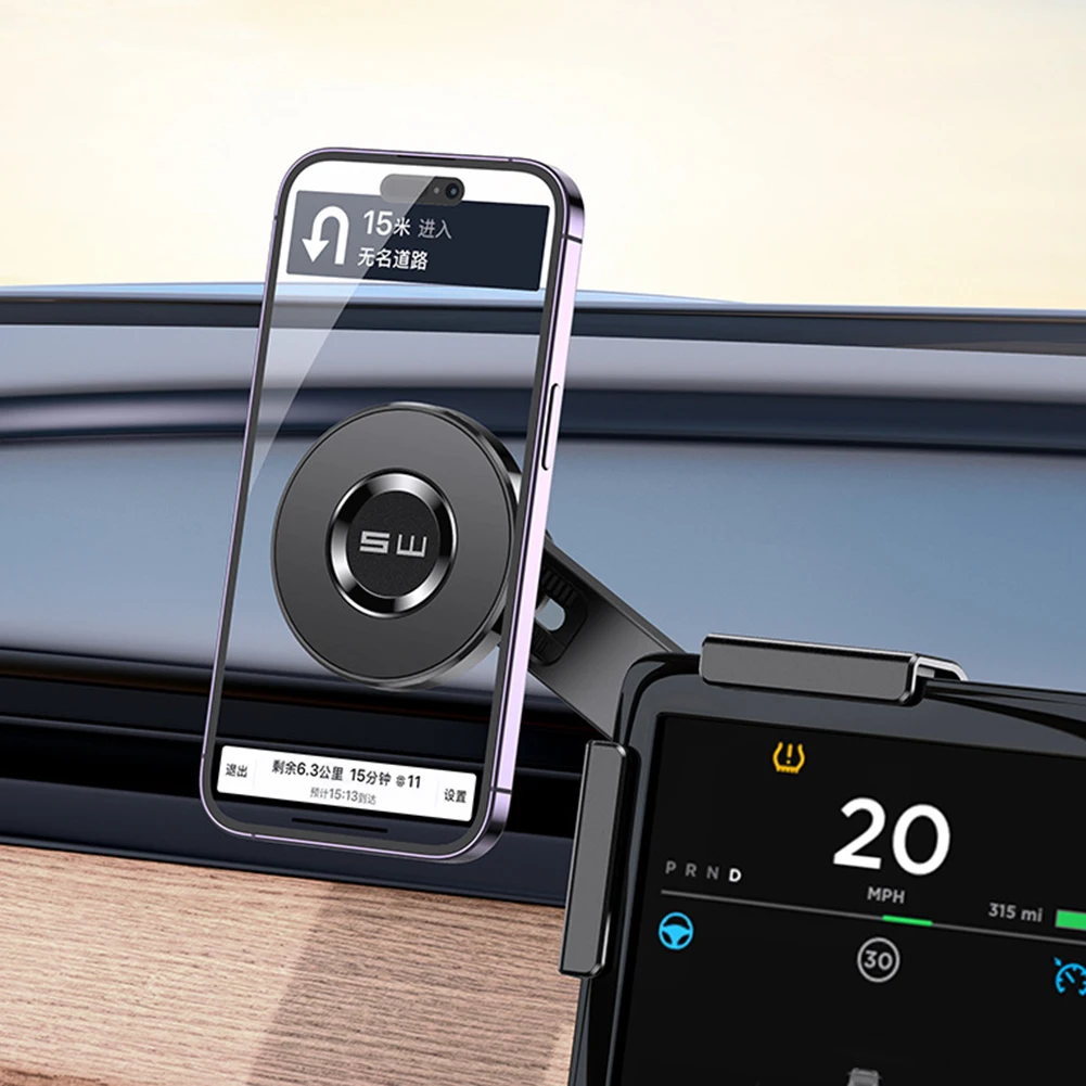 

Магнитный автомобильный держатель для телефона с магнитным кольцом для Tesla 3/Y, автомобильный навигационный кронштейн, крепление для экрана телефона для iPhone 15