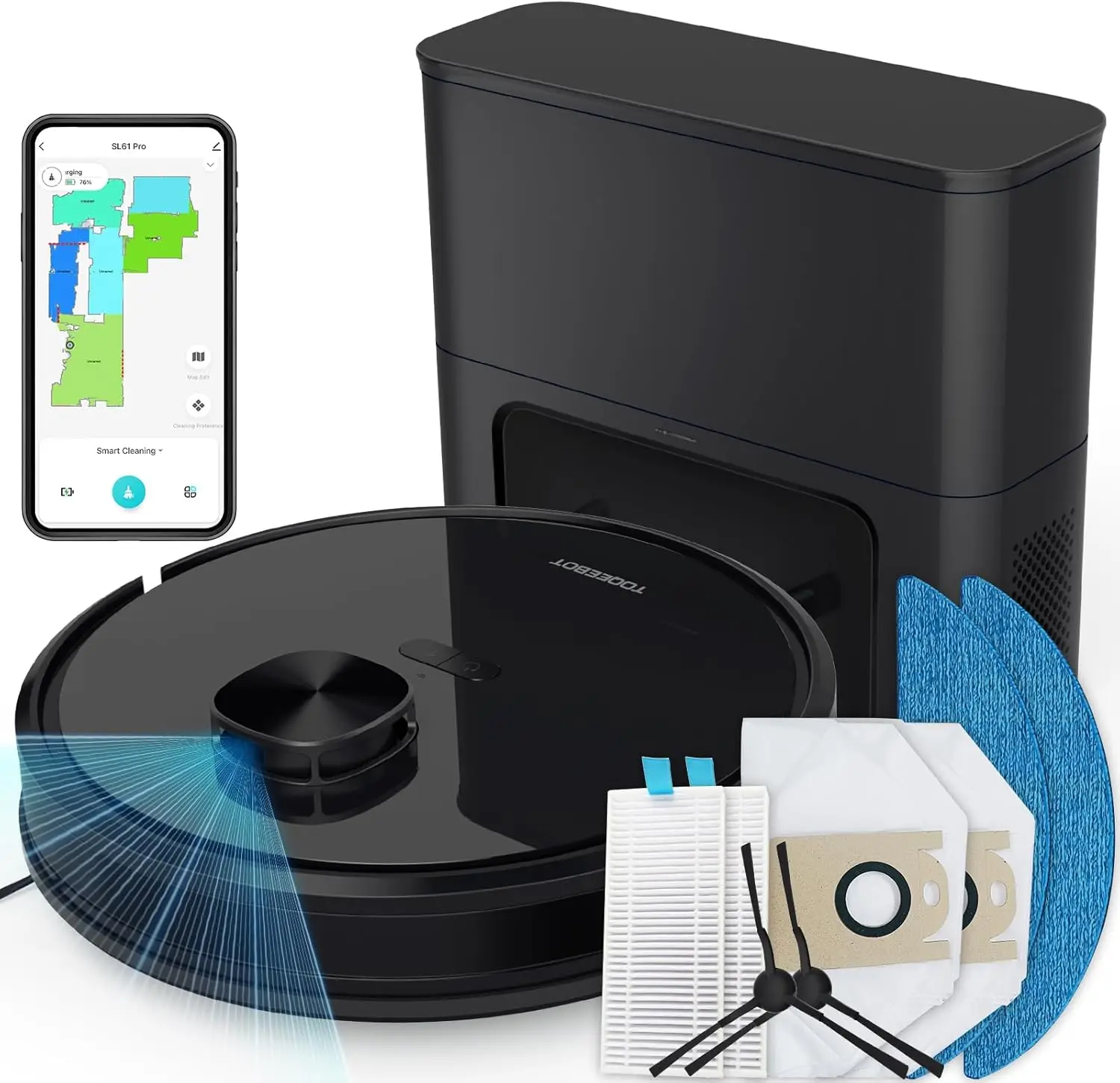 Self-Emptying Robot Vacuum with Mop, Lidar Navigation, WiFi/Alexa Control, Ideal for Pet Hair and All Floors