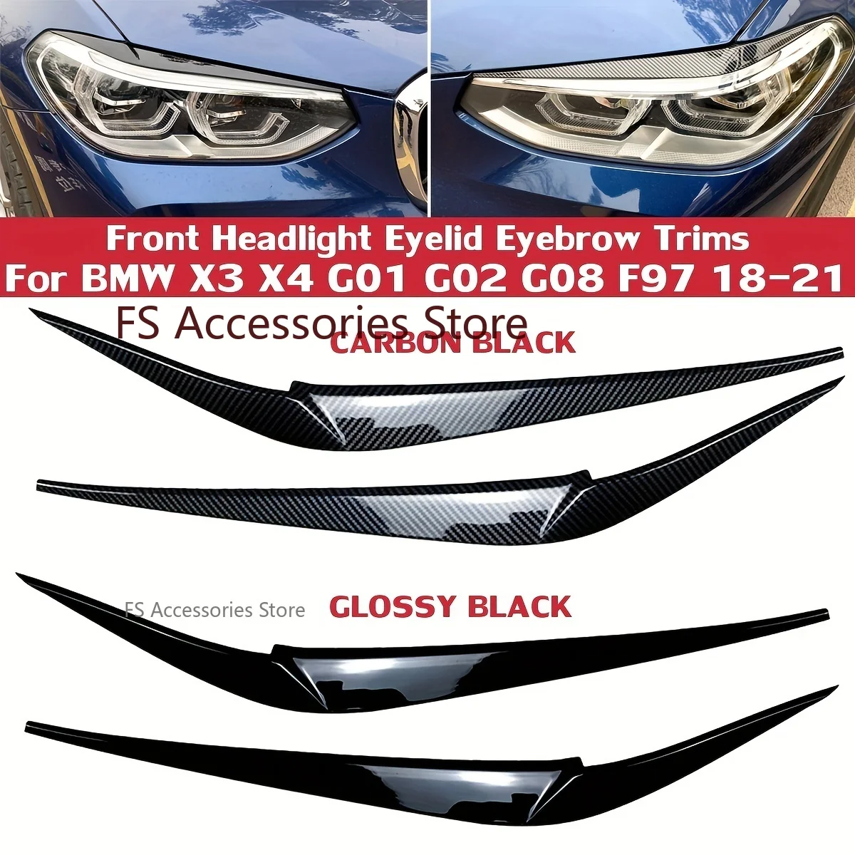 

2x Headlight Eyebrow Eyelid Cover Decoration Trim For BMW X4 X3 G01 G02 2018 2019 2020 2021 2022 2023 Headlight Eyelids Eyebrows