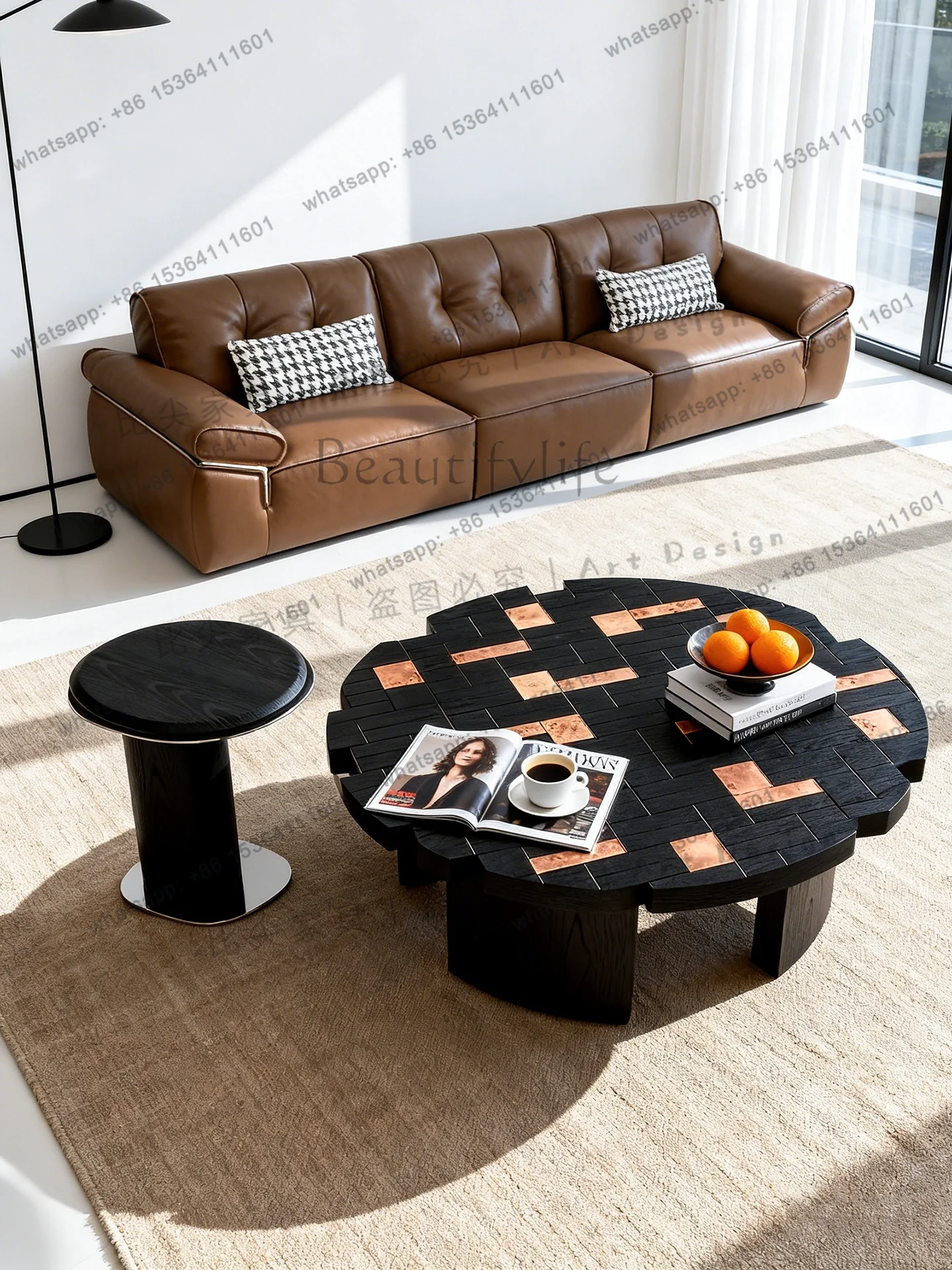 Minimalist Medieval Style Coffee Table Solid Wood Round High-end Color Matching Pomegranate Creative High-end Customization