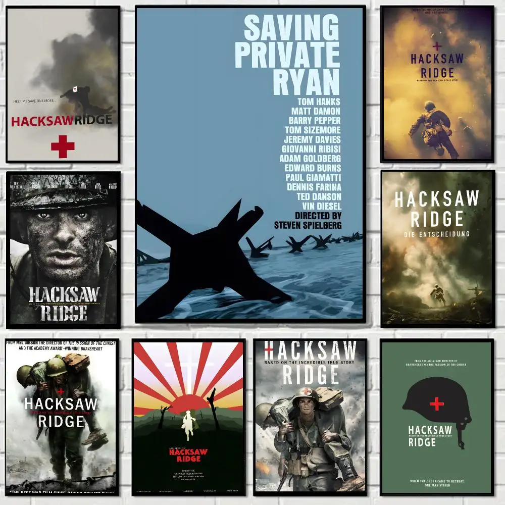 Movie H-Hacksaw Ridge Poster Self-adhesive Decal Living Room Bedroom Party Bar Decor Moisture-proof Fade-resistant