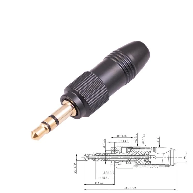 F62C 3.5mm Plugs Metal Connector with Internal Thread For Lavalier Wireless Mic