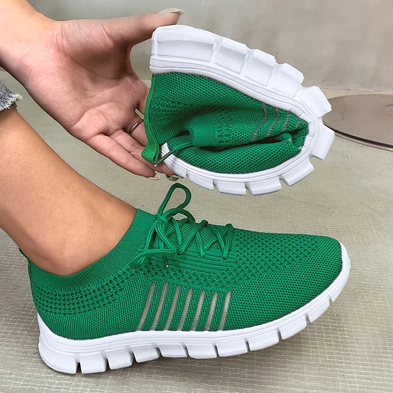 Mesh Breathable Soft Sole Sneakers Women Lightweight Non-Slip Running Walking Shoes Woman 2024 Spring Casual Lace Up Flats Shoes image 2
