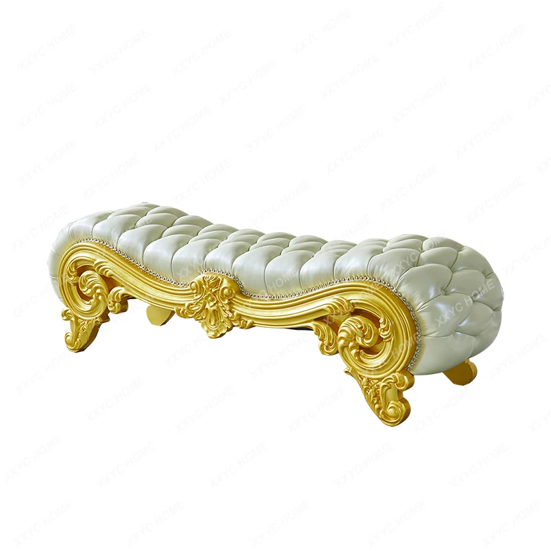 European-Style Bed End Stool Bedroom Solid Wood Leather Villa Stool Log Bed Front Stool Bed